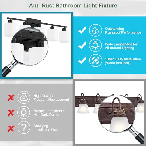 Bathroom Black Lighting Fixtures Over Mirror