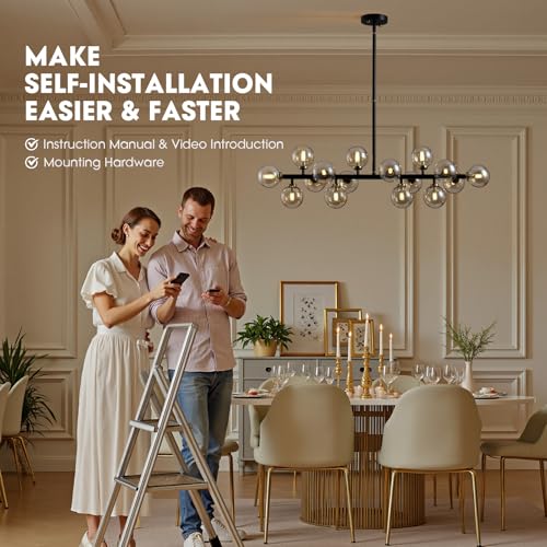 Black Mid Century Modern Chandelier for Dining Room Light Fixture