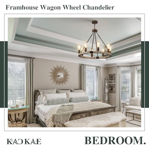 Farmhouse Wagon Wheel Chandelier 23.6" Wooden Chandelier Light Fixture 8