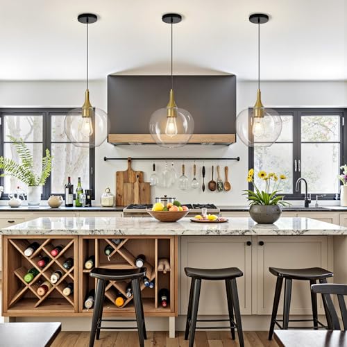 9.45in Black Gold Pendant Lights Kitchen Island with Clear Glass Shade 1PC