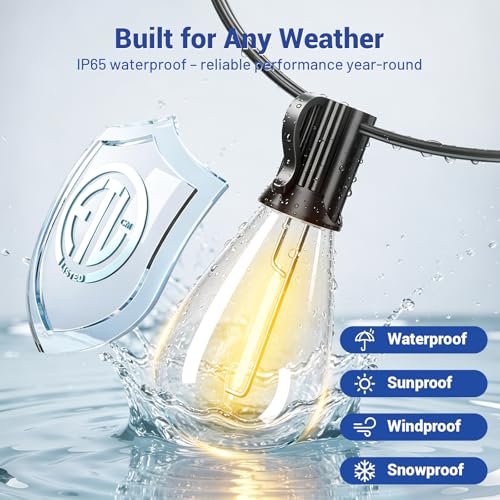 100FT Outdoor String Lights with Remote & Dimmable