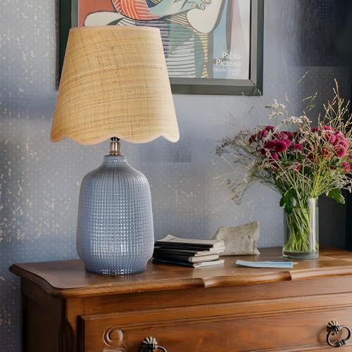 19" Modern Ceramic Table Lamp for Living Room Gray Blue Base Desk Lamps for Bedroom Farmhouse Bedside Nightstand Lamp End Table Lamps