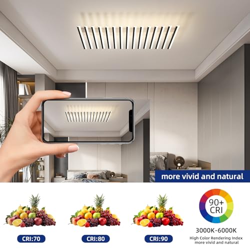 15 Lights Adjustable Linear Modern Ceiling Light with Remote Control Dimmable LED Chandelier Semi Flush Mount Light Fixture for Dining Room Kitchen Island Living Room