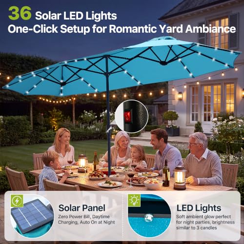 REE SOLDIER 13ft Double Sided Patio Umbrella with Solar Lights