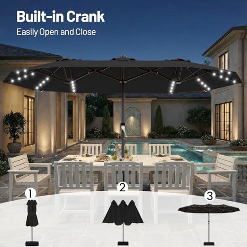 15FT Patio Umbrella with Solar Lights