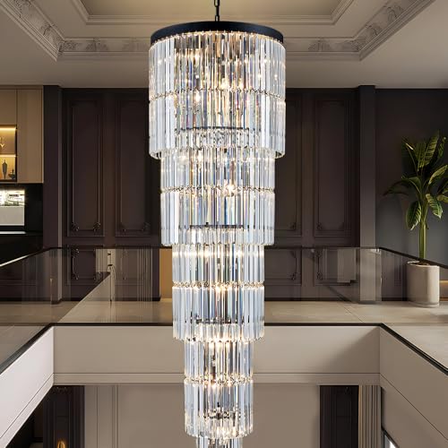 Luxury Modern Long Staircase K9 Chandeliers Black Top Design 10
