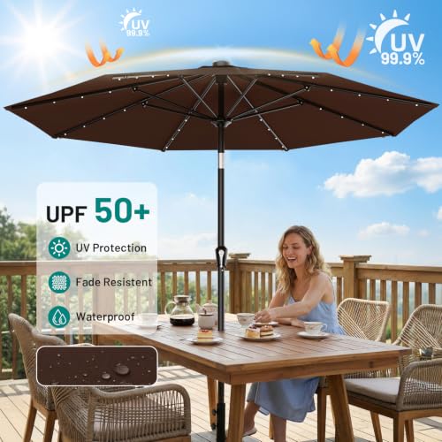 9FT Patio Umbrella with Solar Lights