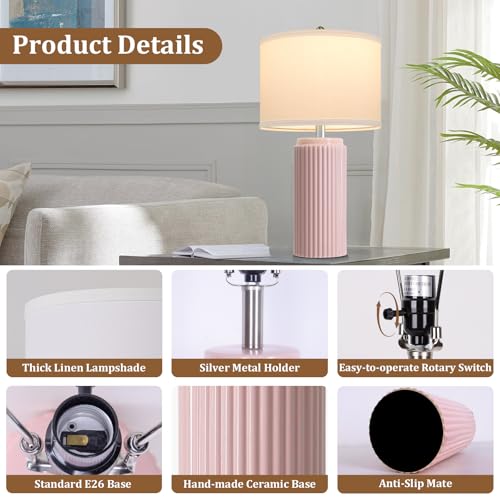 23.5" Pink Ceramic Table Lamps Set of 2 (2 Count)