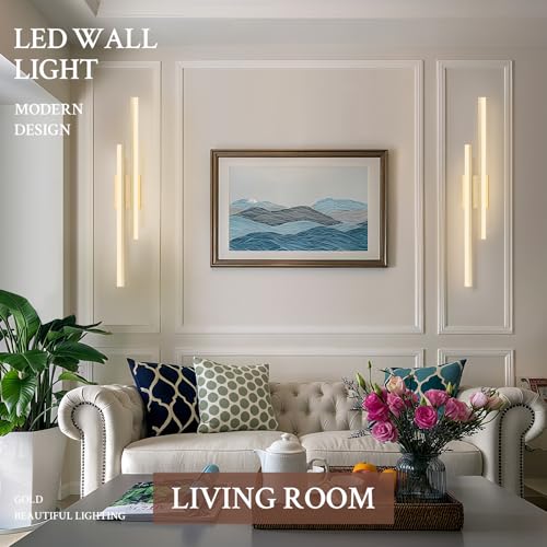 LED Wall Sconce Set of 2 Gold Remote Modern LED Vanity Lights Set of 2 Indoor Wall Light Fixtures for Living Room (2 Count)