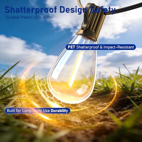 100FT Outdoor String Lights with Remote & Dimmable