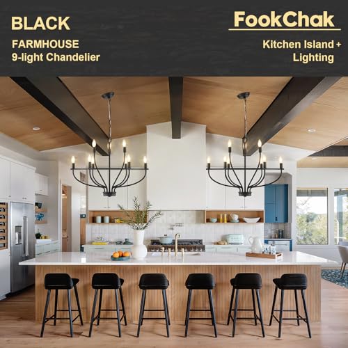 9 Light Black Chandelier Light Fixture Classic Candle Chandelier Lighting Over Table for Dining Room Living Room Bedroom Foyer Kitchen Island