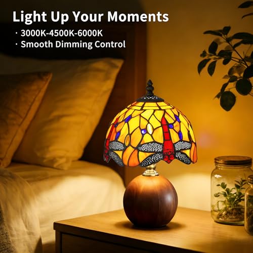 12.2" Retro Dragonfly Tiffany Small Table Lamp with Wood Base
