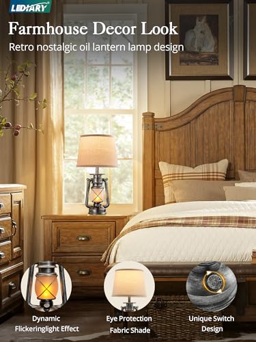 18.72" Sliver LED Lantern Flickering Flame Table Lamps Set of 2 (2 Count)