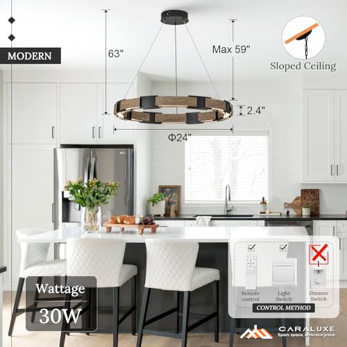 LED Ring Chandelier Dimmable Black Wood Chandeliers for Dining Room