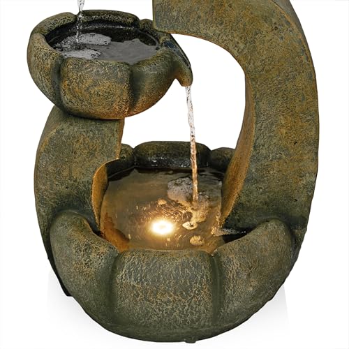 32" Tall 2 Layer Pagoda Polystone Fountain with LED Lights
