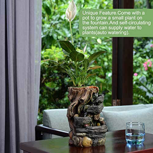 Indoor 5 Tier Rockery Tabletop Waterfall Fountain with Auto Watering and Small Plastic Plant Pot