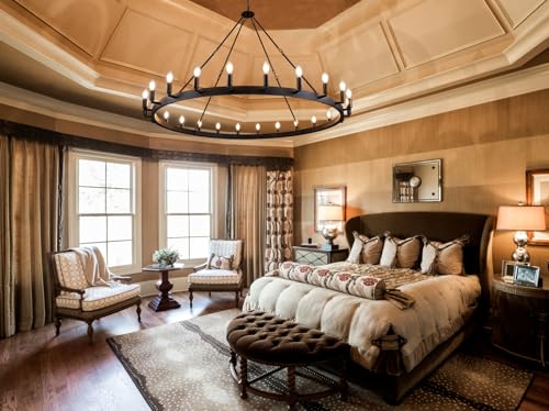Black Farmhouse Chandelier 60" Round Rustic Wagon Wheel Chandeliers
