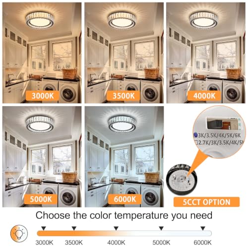 15 Inch LED Dimmable Crystal Flush Mount Ceiling Light Fixture