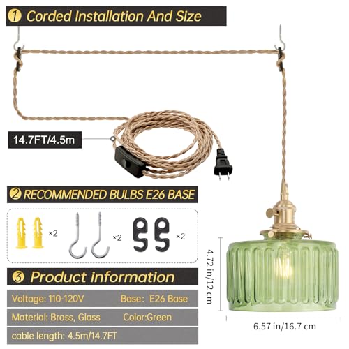 Plug in Pendant Light Hanging Light Fixtures with Plugin Cord On