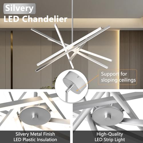 Modern LED Silver Chandelier Over Table