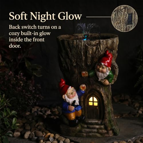 Gnome Outdoor Water Fountain with Solar Pump Tree Stump Waterfall