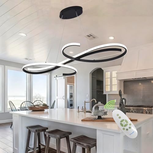 Black Modern Led Chandelier Dimmable Pendant Light Fixture