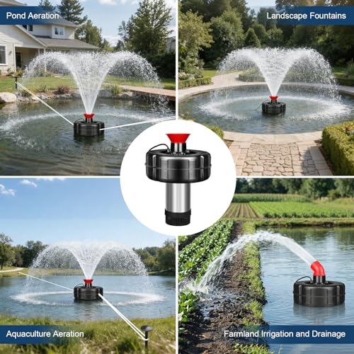 Pond Fountain Aerator with Timer 1HP 750W Floating Fountain Pump Stainless Steel Housing &100FT Power Cord
