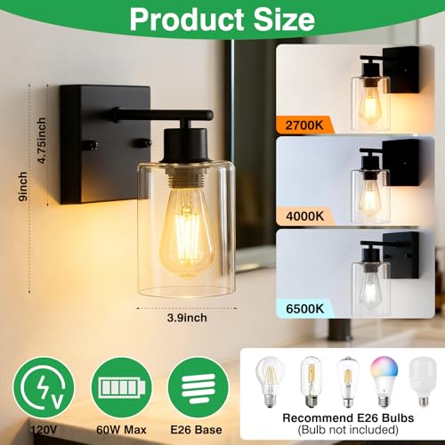 2 Pack Wall Sconces for Bathroom (2 Count)