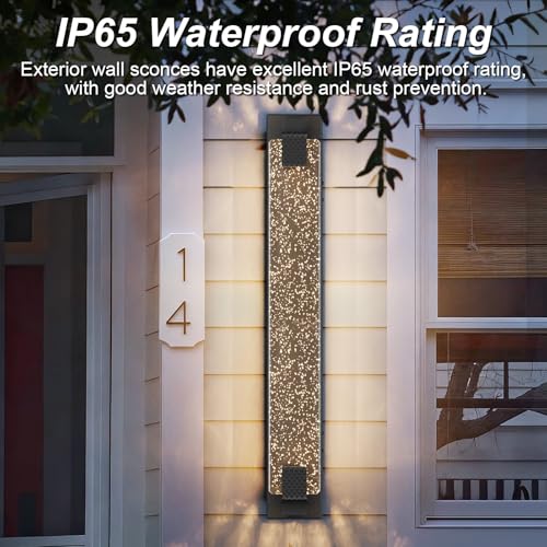 31.5in Modern LED Outdoor Wall Sconces Crystal Bubble Glass Black Exterior Lights