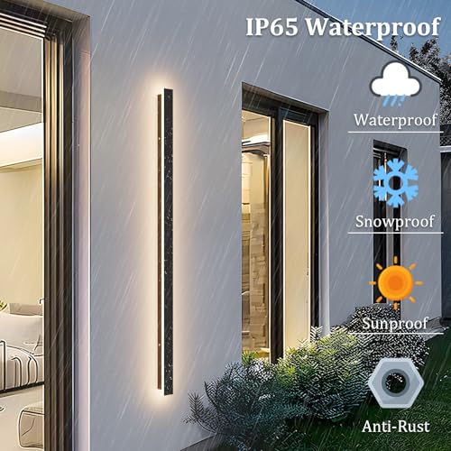 2 Pack 47.2In Long Outdoor LED Wall Lights IP65 Waterproof Black Modern Exterior Light 3000K for Courtyard Patio Porch (2 Count)