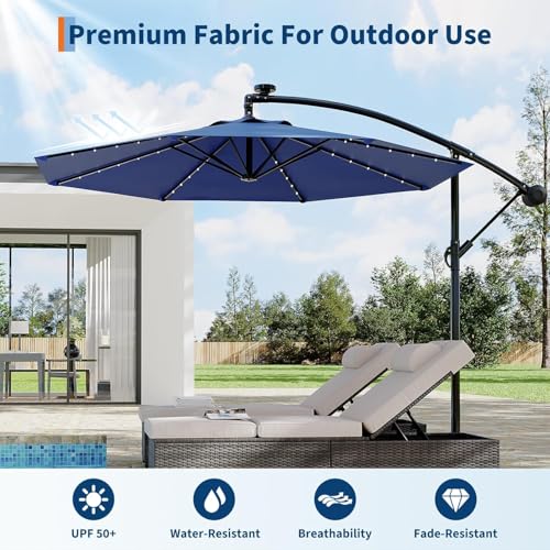 10FT Solar Lights Offset Patio Umbrella with Cross Base