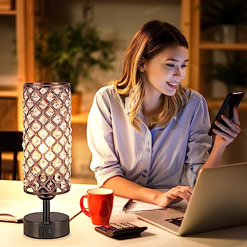 Black Crystal Touch Lamp with USB