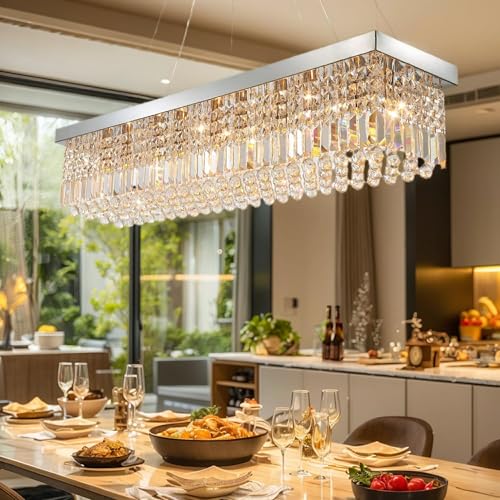 Modern Silver Rectangular Crystal Chandelier