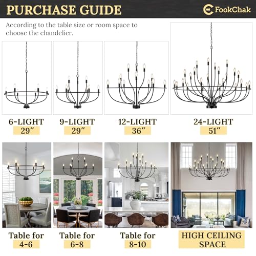 9 Light Black Chandelier Light Fixture Classic Candle Chandelier Lighting Over Table for Dining Room Living Room Bedroom Foyer Kitchen Island