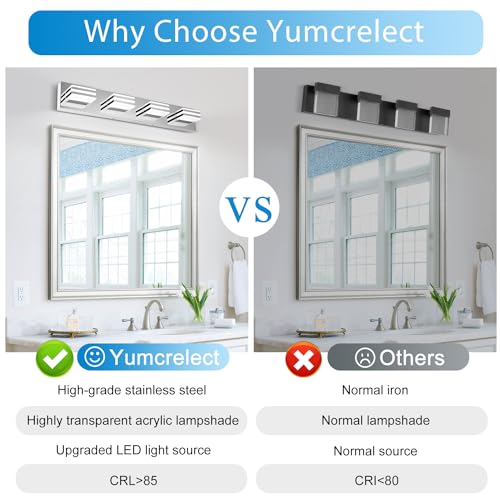 LED Vanity Lights for Bathroom 4 Light Bathroom Lamp over Vanity 27Inch Bathoom Mirror Light Fixtures Modern Bath Bar Lighting Chrome Vanity Lighting Fixtures 24W Restroom Light Fixture 6000K