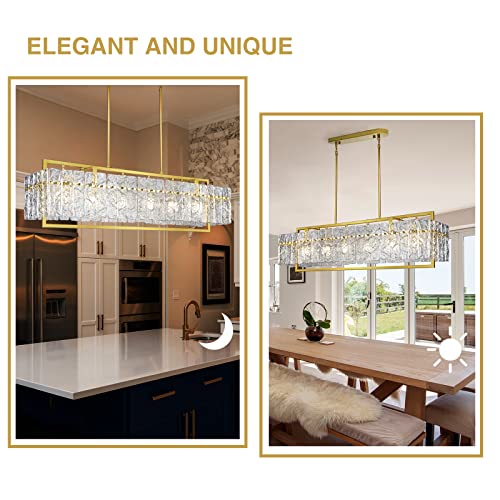 Modern Rectangle Gold Crystal Chandeliers for Dining Room