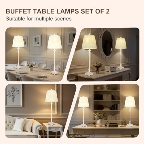 Vintage Buffet Lamps Set of 2 with Pleated Shades and 3 (2 Count)