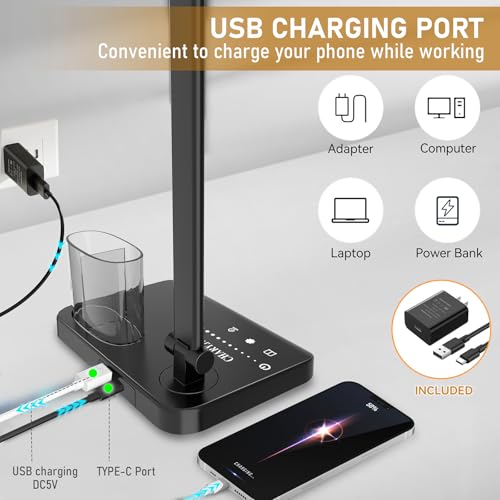 Retractable Dimmable LED Desk Lamp with USB Charging Port Desk Light