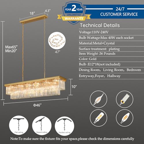 Gold Crystal Chandeliers for Dining Room