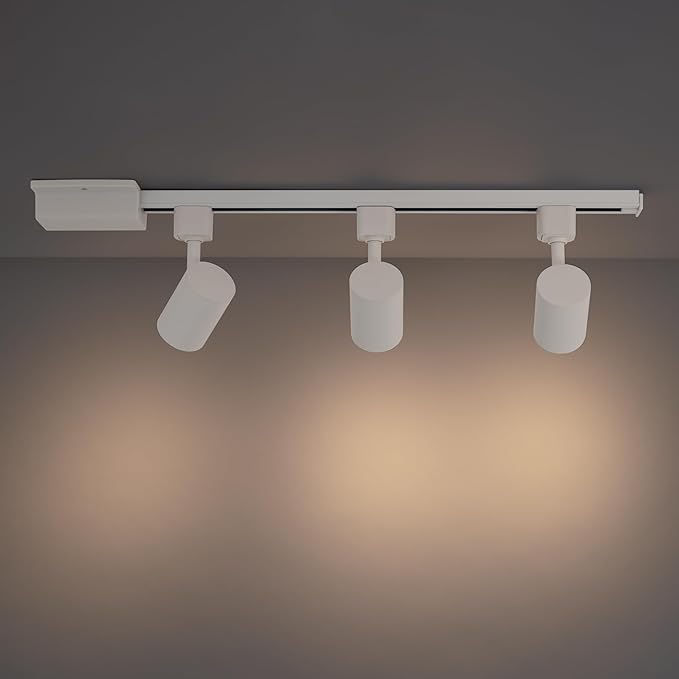 Amped Collection 3-Light 48in Field Cuttable LED Track Lighting Kit with 3 LED 3000K Warm White Track Heads, 4ft Track, End Caps, Floating Feed in White Finish - Aura Lighting