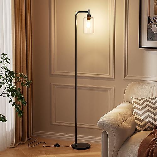 Industrial Floor Lamp with Glass Shade