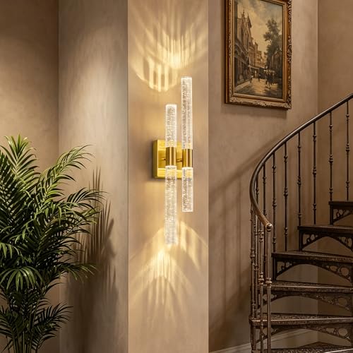 Modern LED Vanity Light Bathroom Vanity Light Fixtures Gold Crystal Sconces Wall Lighting 21.25in 4000K Vertical and Horizontal Wall Mounted Sconces for Bedroom Living Room Hallway（1