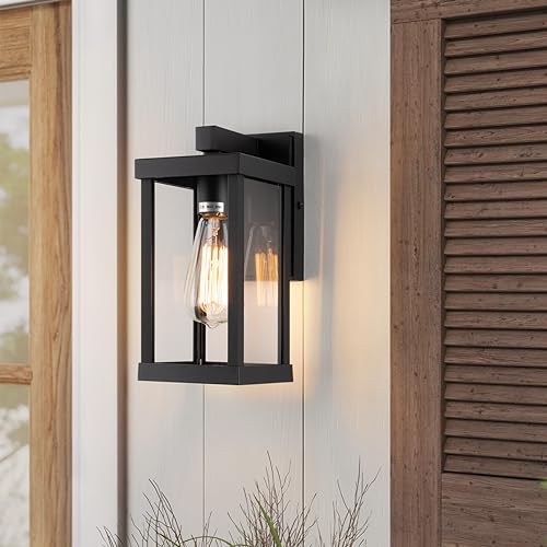 11" Classic Outdoor Wall Sconce 1 Light in Matte Black Rectangular Metal Frame and Clear Glass Shade Waterproof Porch Light Patio Light Pack of 4 (4 Count)