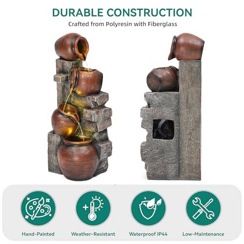 AUTODAYA 31.5" H Outdoor Water Fountain with LED Lights