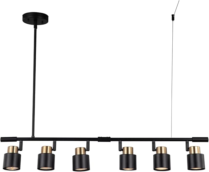 6 Light Track Lighting Kit, Matt Black Brass Finish Adjustable Height with Moden Flush Mount Ceiling Spotlight for Kitchen,Dining,Living Room,Home Improvement - Aura Lighting