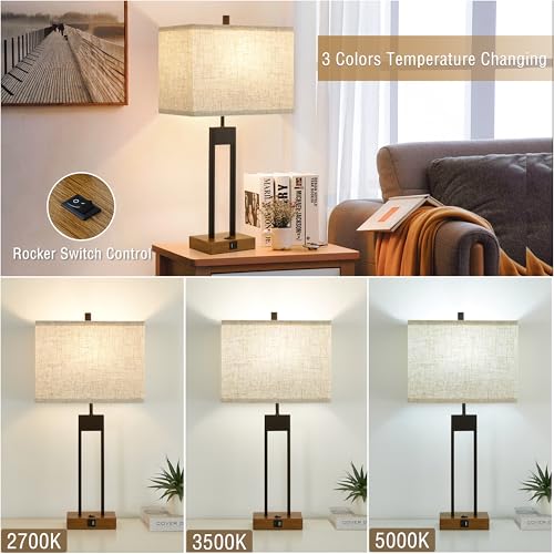 Extra Large 25.5'' Set of 2 Modern Bedroom Table Lamps with USB C+A Ports (2 Count)