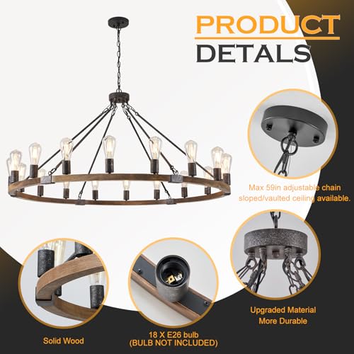Farmhouse Wagon Wheel Chandelier 47" 18
