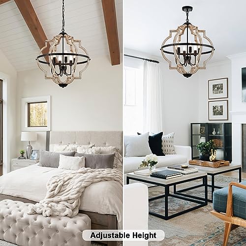 6 Light Farmhouse Chandelier for Dining Room Wood Pendant Lighting
