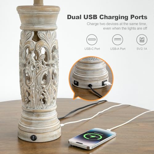 27.25”Farmhouse Table Lamps Set of 2 with Night Light (2 Count)
