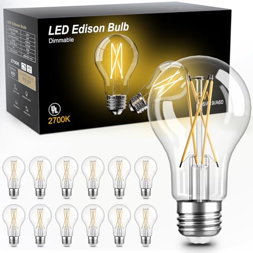 A19 Vintage Dimmable LED Light Bulbs (12 Count)